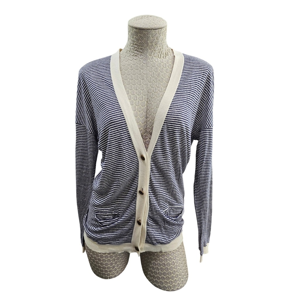 Roberto Collina Cardigan Womens S Blue White Striped Linen Cotton Made In Italy